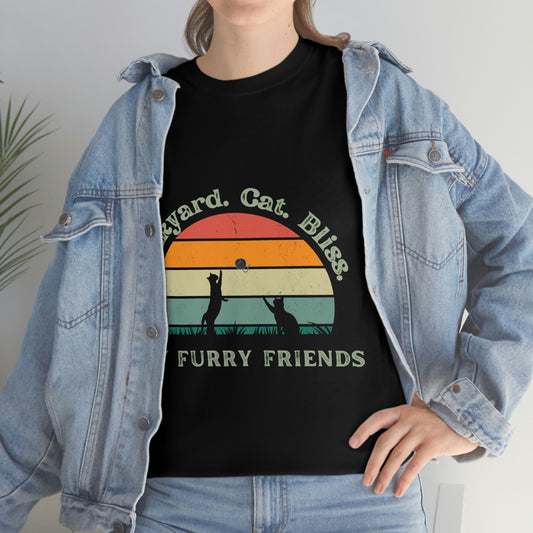 My Furry Friends Black T-shirt - Backyard. Cat. Bliss - Unisex Heavy Cotton Tee