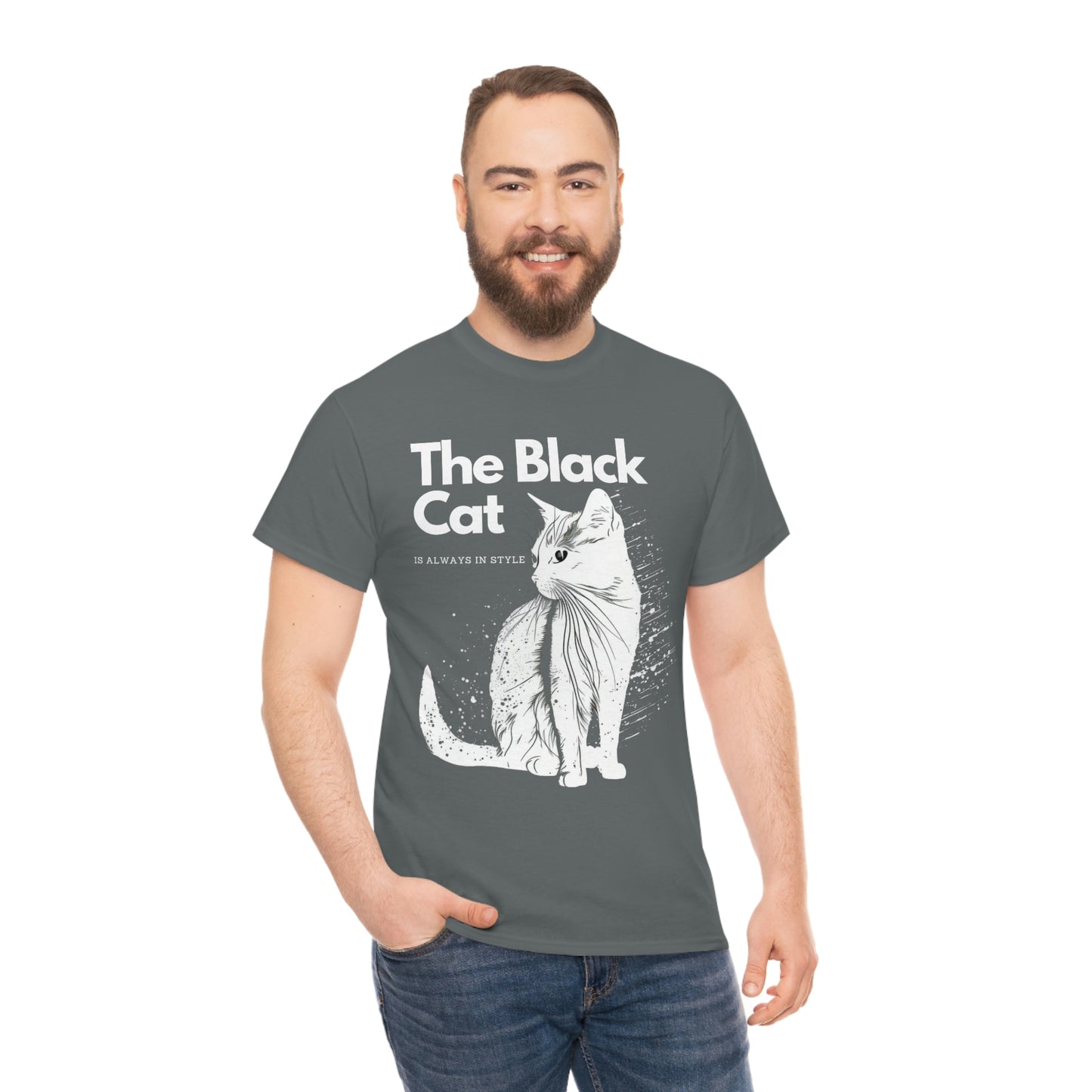 Black Cat on his own style - Inverse Colour- Unisex Heavy Cotton Tee